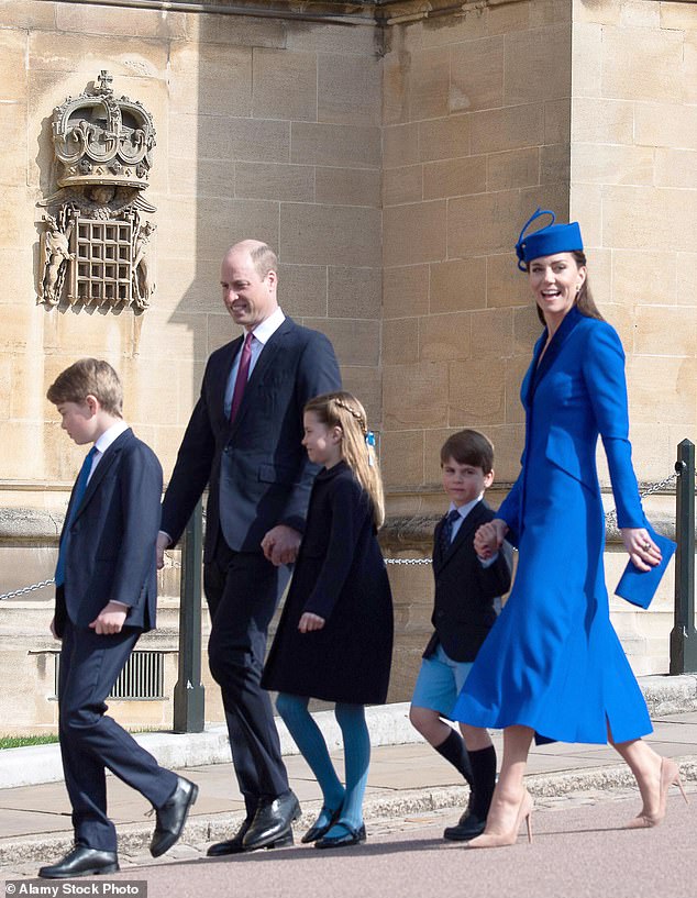The Prince and Princess attended the service with their three children for the first time at St George's Chapel last year.