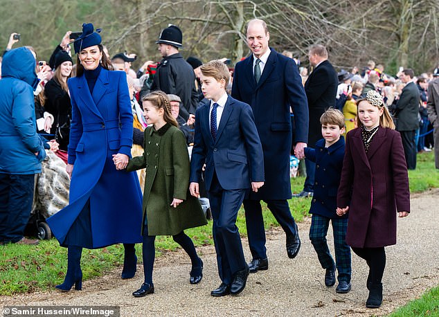 The Princess of Wales pictured with her family at her last official royal engagement at the Christmas Day church service at Sandringham on December 25.