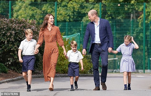 Prince William and Kate with George, Louis and Charlotte for a fitting in afternoon at Lambrook School in 2022