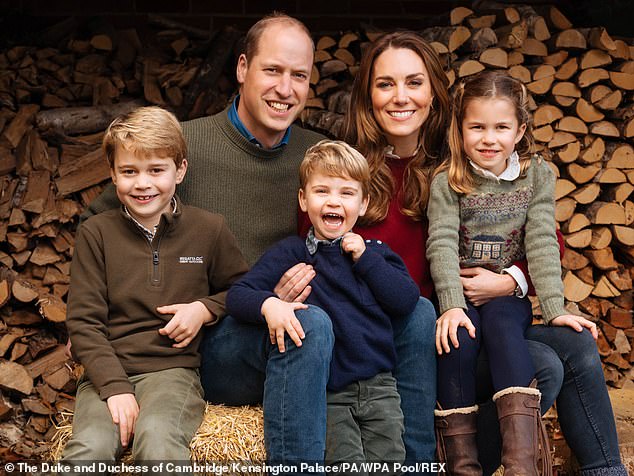 Prince William and Princess Kate pictured with their three children Prince George (left), Princess Charlotte (right) and Prince Louis (centre) at Anmer Hall in Norfolk for their 2020 Christmas card.