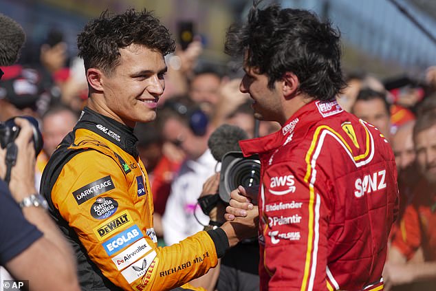 Lando Norris (left) impressed by finishing third, but it was all down to the determination of Sainz (right)