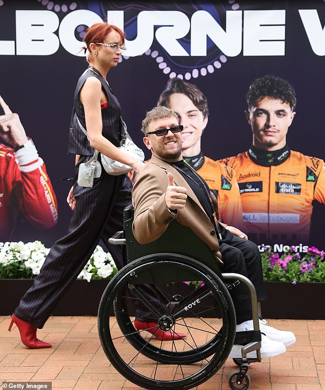Dylan Alcott, (pictured) Andy Lee and Rebecca Harding, Samantha Jade, Bailey Smith and Chris and Bec Judd were also seen at the Grand Prix.