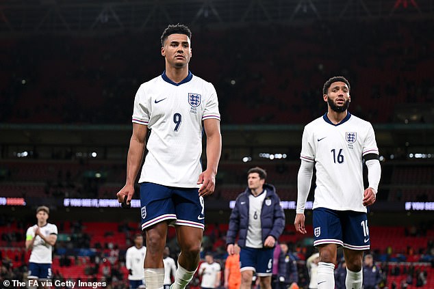 Gomez (right) made his first England appearance since 2020 after his good form for Liverpool.
