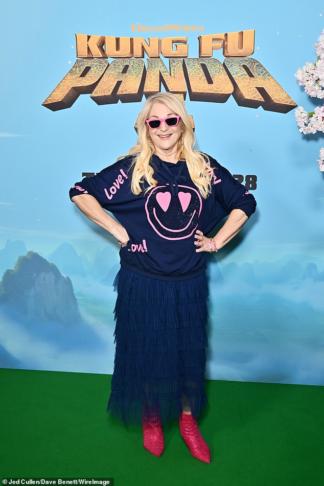 While Vanessa Feltz turned heads in a navy tulle skirt and matching hoodie decorated with a sparkly smiley face.