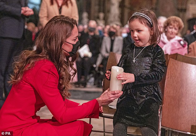 Mila with Kate at Westminster Abbey for the 2021 Christmas Concert, where the little one was invited to read a prayer