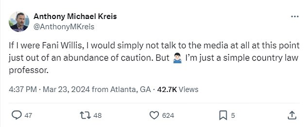 Anthony Michael Kreis, a law professor at Georgia State University who has been following the case, criticized his comments in a post on X.