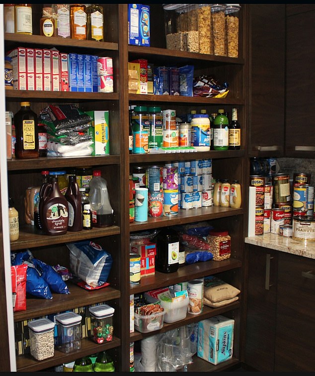 The images show the kitchen and pantry of Franke's house full of food.