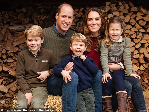 William and Kate, seen here in the Christmas card they sent in 2020, have three children, from left: Prince George, 10, Prince Louis, five, and Princess Charlotte, eight.