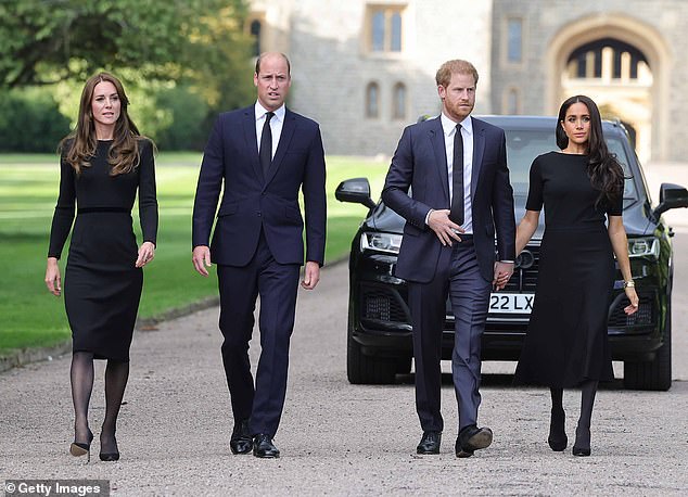 Kate, William and the Sussexes attend the Queen's funeral in September 2022, by which time the rift was already cemented