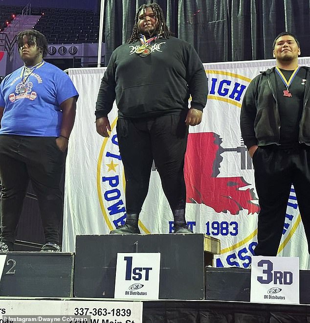 The teen shared a post of himself on the podium after lifting a total of 2,005 pounds on Insta.