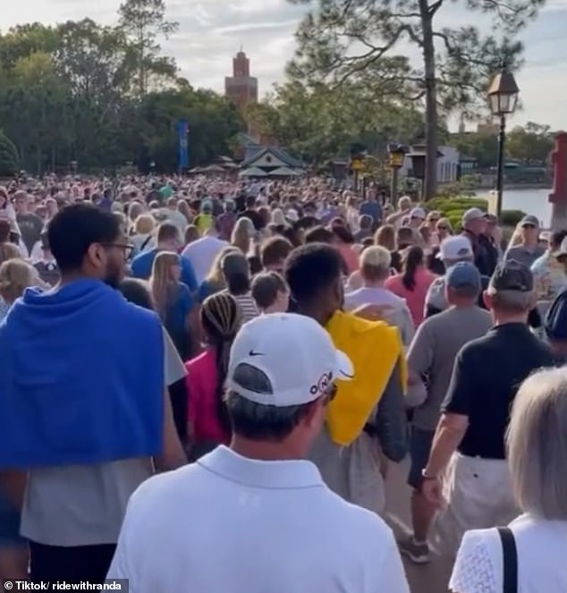The Ride with Randa TikTok account posted a video showing a crowd of people wandering around Epcot on March 15.