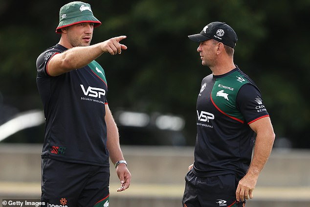 Burgess (pictured left) turned his back on Souths under a dark cloud last year amid an alleged dispute with Demetriou (right)