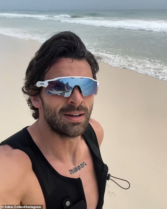 Unable to take a break from his other love of working out, Adam also hit the gym during the trip and filmed himself running across the sand.