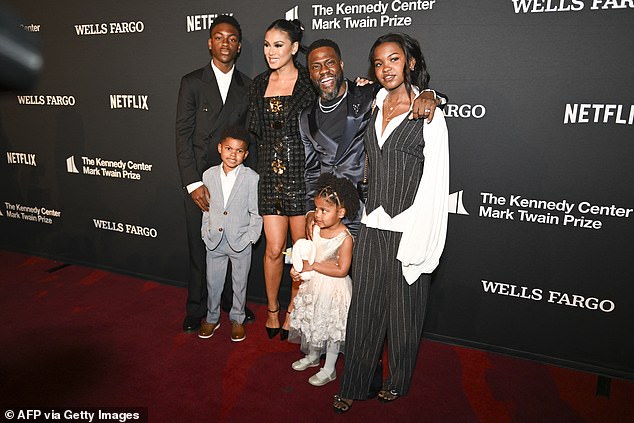 Hart appeared on the red carpet Sunday night with his four children and wife Eniko.