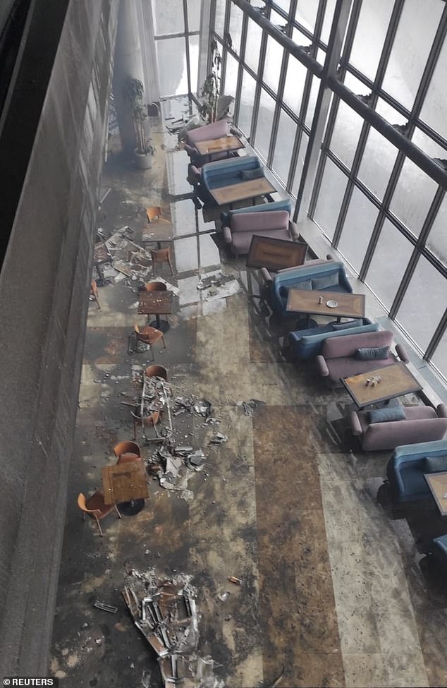 An interior view of the Crocus City Hall concert venue after the shooting and fire.