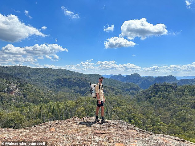 He spent the first six months traveling around Australia on foot, covering up to 50 km (31 miles) a day. Here it is photographed in the Blue Mountains of Australia.