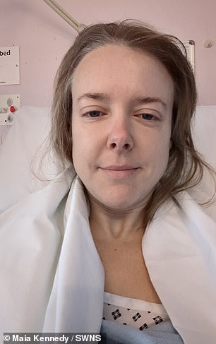 In December 2023, Mrs Kennedy (pictured in hospital) experienced nausea and a change in her bowel habits, which were ruled out by her GP as acid reflux.