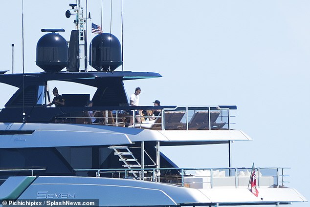 The solarium is located at the rear of the yacht where they were seen relaxing.