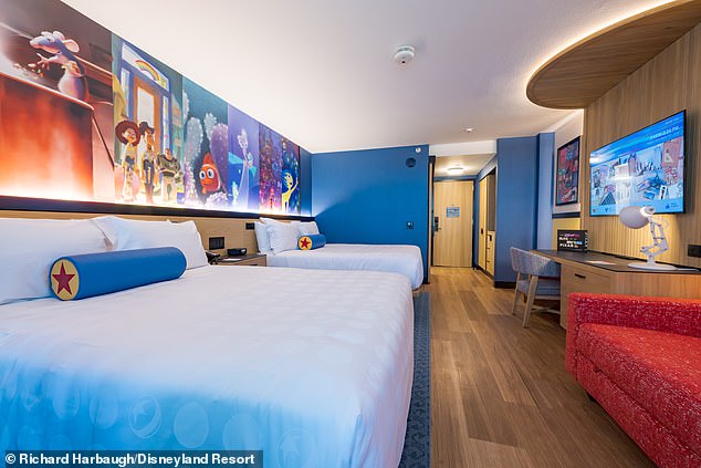 The hotel's rooms contain murals depicting various scenes from Pixar films, from Finding Nemo to Ratatouille.