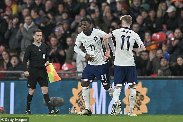 The 18-year-old came off the bench late to make his England debut on Saturday night.