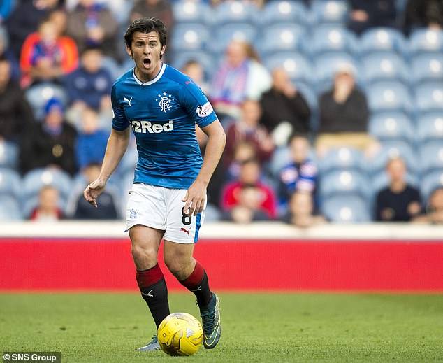 Earlier on social media on Sunday afternoon, Barton was voted the worst player to ever appear for the Rangers (pictured in 2016).