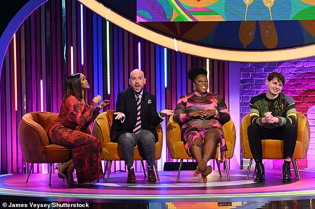 Oti acted as a panelist throughout the series, offering her insight into what happens in the house (pictured with co-stars Tom Allen, Judi Love and Big Brother winner Jordan Sangha).