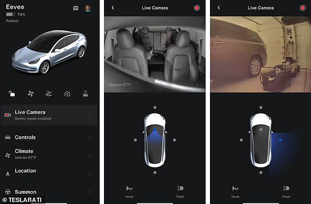 Tesla owners can activate 'sentry mode' remotely, which turns on cameras both inside and outside the car.