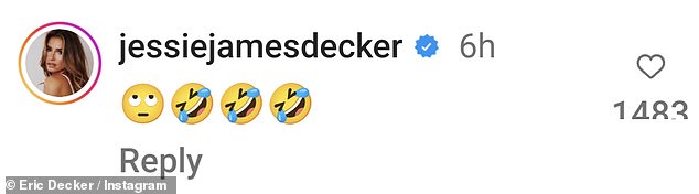 His wife, Jessie, jumped into the comment to react to the post, adding smiley face emojis and a rolling eyes emoji.