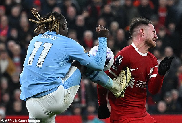 The Belgian caught Mac Allister in the chest in the dying seconds of Manchester City's 1-1 draw with Liverpool at Anfield two weeks ago.