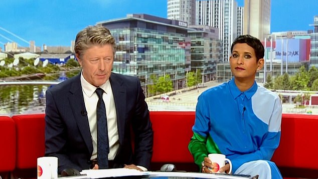 BBC Breakfast presenter Naga Munchetty with her co-presenter Charlie Stayt