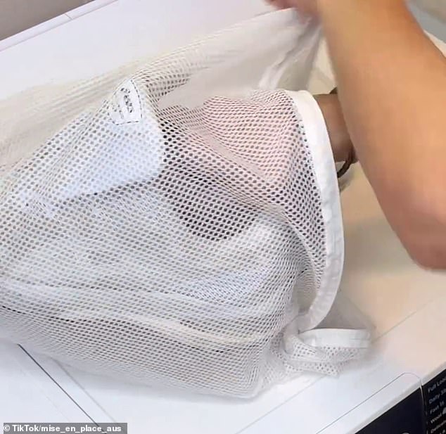 Place your sneakers in a delicates bag before putting them in the washing machine.