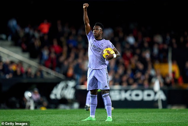 Vinicius struck a defiant pose after returning to the Mestalla stadium for the first time since receiving racial insults there last season.