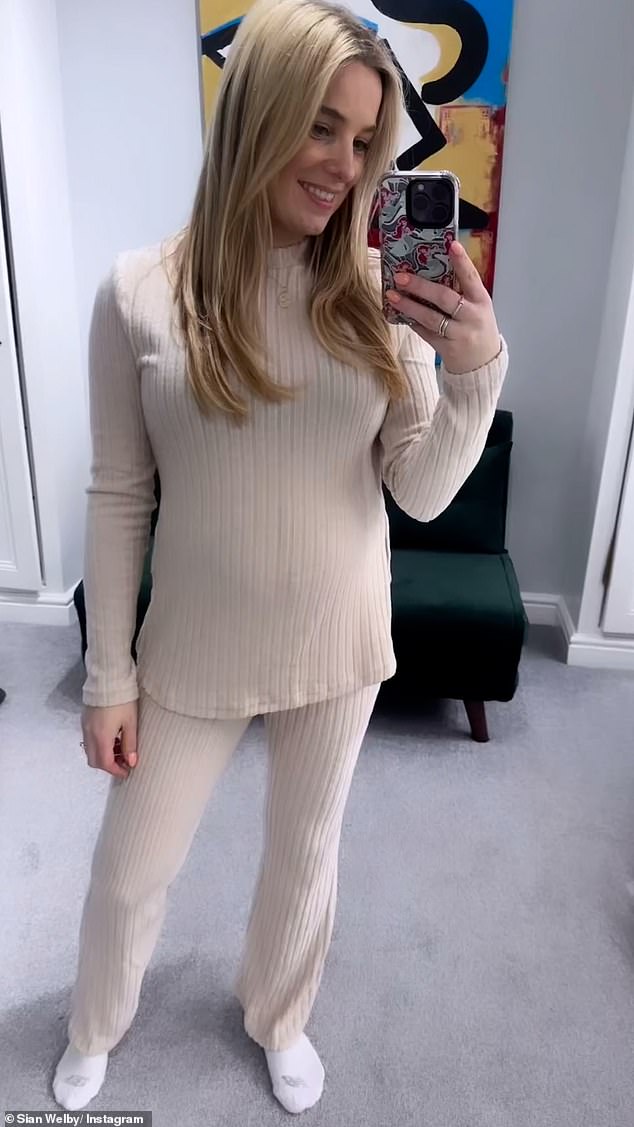The TV presenter, 37, looked gorgeous in a beige ribbed top, which she paired with matching wide-leg pants from budget online retailer Shein.
