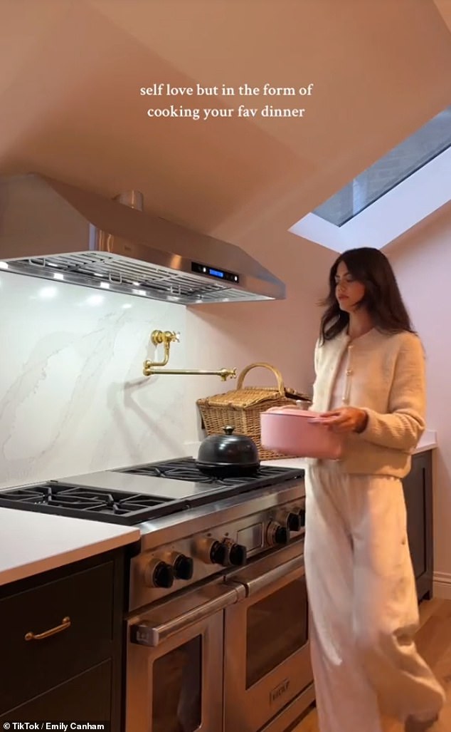 YouTuber Emily Canham from Northamptonshire posted a TikTok video of herself preparing dinner - with her pink cast iron casserole dish (costing £255) in the foreground.