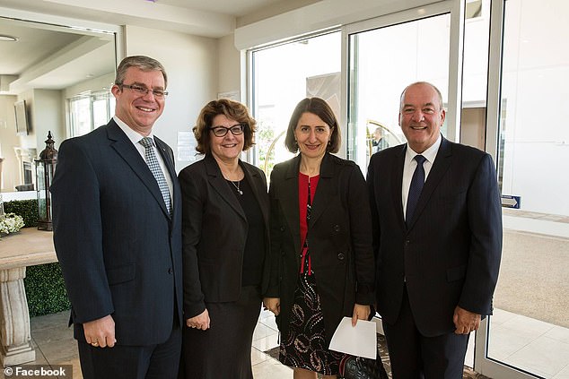 It was also revealed at the inquest that Maguire had been in a five-year romantic relationship with then-New South Wales Premier Gladys Berejiklian (the couple pictured far right).