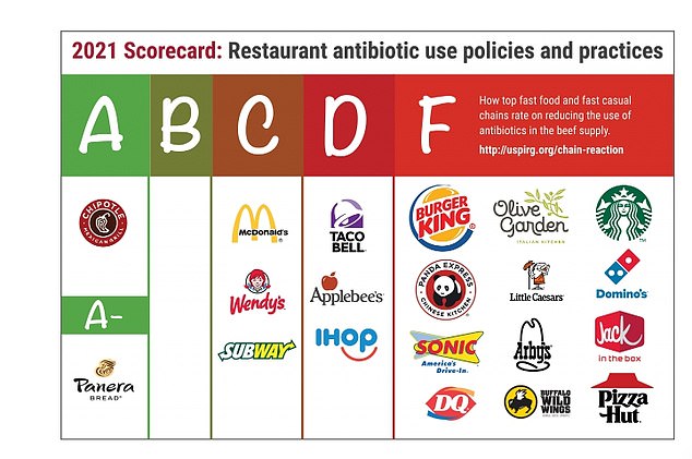 A Consumer Reports survey found that a long list of fast-food chains use meat, primarily beef, treated with antibiotics. The use of antibiotics in livestock can contribute to the development of antibiotic-resistant bacteria