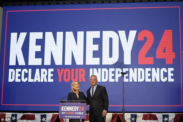Robert F. Kennedy Jr. (right) was introduced by his wife Cheryl Hines (left), Curb Your Enthusiasm actress.