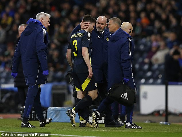 Scotland manager Steve Clarke consoled Robertson as he walked away looking disappointed.