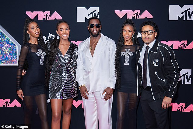 (L-R) Jessie James Combs, Chance Combs, Diddy, D'Lila Combs and Justin Dior Combs attend the 2023 MTV Video Music Awards at Prudential Center on September 12, 2023 in Newark, New Jersey