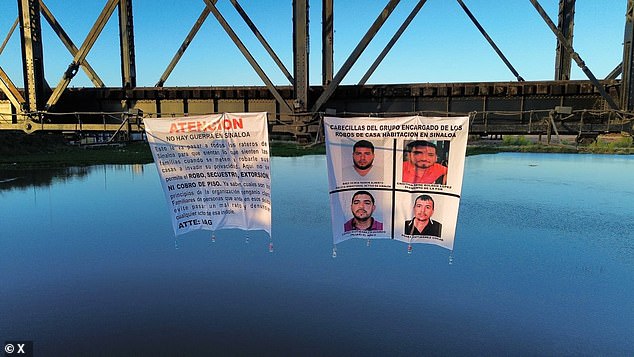 Narco banners were found in the Mexican city of Culiacán and showed the faces of four gang leaders linked to an alleged wave of robberies and extortion.