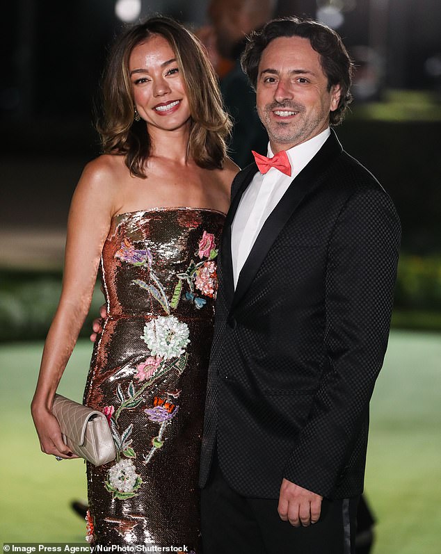 Nicole Shanahan (right) and her ex Sergey Brin on a red carpet in Los Angeles in 2021