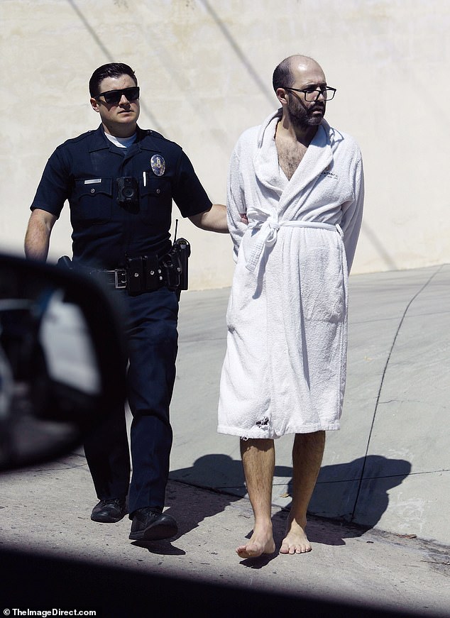 Richard, 45, who married the former Selling Sunset star, 35, in 2019, was seen being led away in handcuffs by officers, barefoot and wearing only a bathrobe on Tuesday after the incident involving the only the couple's son, Christian Georges Dumontet, two