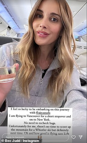 Last month, she shared a photo of herself sitting in her luxury capsule on her Air Canada flight as she prepared to fly to Vancouver and then New York.