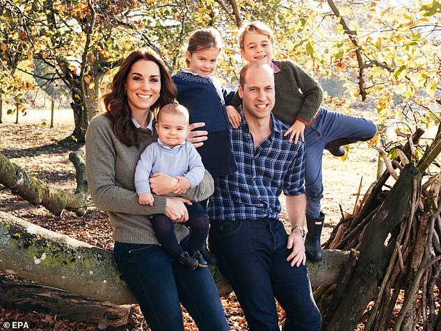 Prince William, Princess Kate, pictured with Prince George, Prince Charlotte and a baby, Prince George, at Anmer Hall in December 2018.