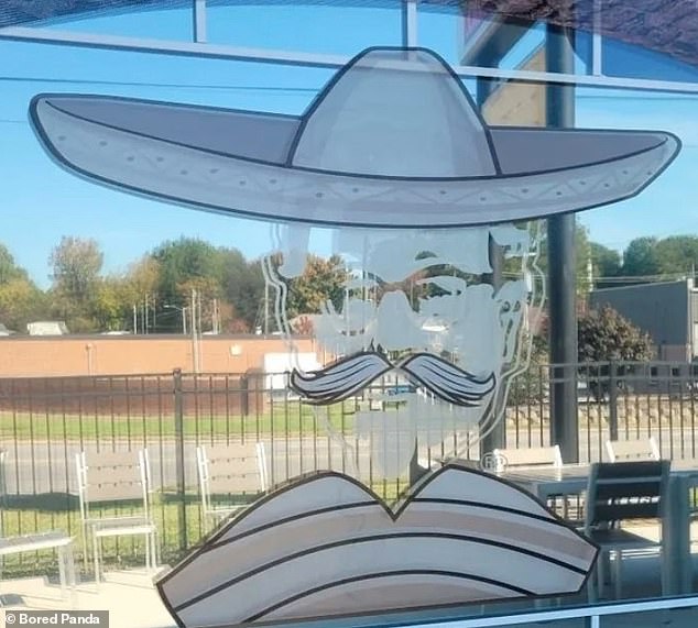 Finger licking fooled!  A KFC closed and became a Mexican restaurant, but instead of removing the stickers from the windows, the owners simply added a mustache and a hat to the photo of Colonel Sanders.