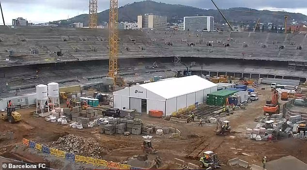 Work continues on the first and second stands that Barcelona hopes to be able to welcome fans this year