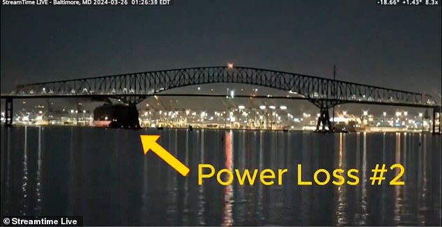 Rep. Greene posted video noting two separate moments in which the container ship appeared to lose power before crashing into a 1.6-mile-long bridge support structure.