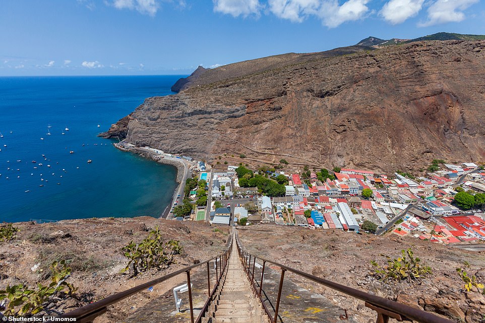 Sarah stays in St Helena's small capital, Jamestown (pictured), which is 'stuck in a narrow valley'