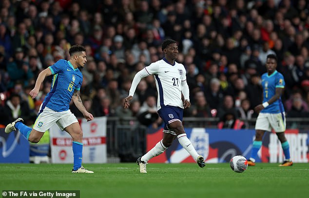 The 18-year-old made his debut for the Three Lions against Brazil on Saturday at Wembley.