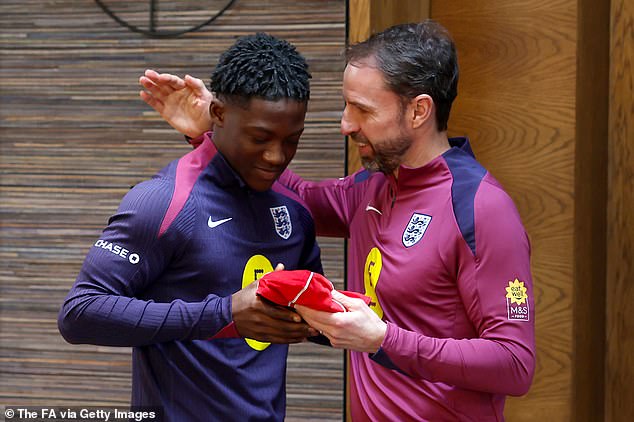 Southgate received his first senior England call-up last week and was handed his cap by Gareth Southgate on Sunday.